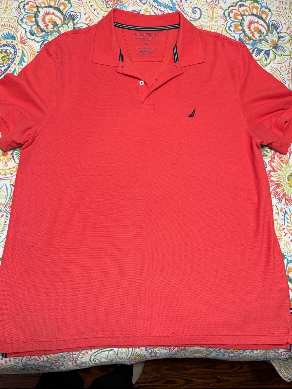 Nautica Men’s Coral-Red Polo Shirt with Embroidered Sail Logo